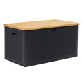 Baule portaoggetti in plastica nero con coperchio effetto legno