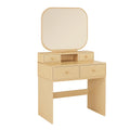 Tavolo da Toeletta in Legno MDF con Specchio e Cassetti Beige