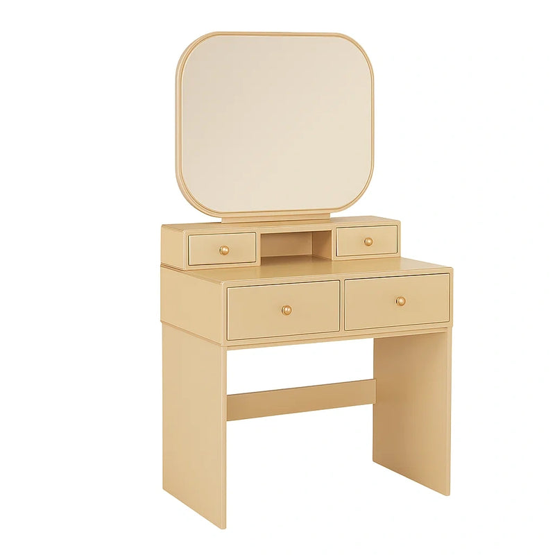 Tavolo da Toeletta in Legno MDF con Specchio e Cassetti Beige