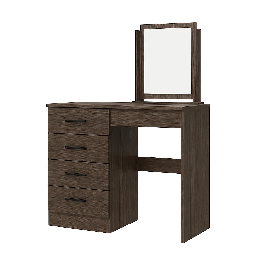 Tavolo da Toeletta con Specchio Rettangolare in Legno Composito 4 Cassetti