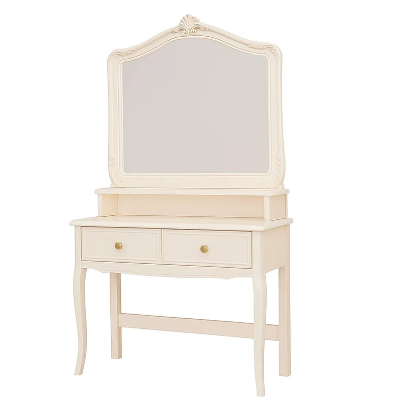 Tavolo da Trucco con Specchio e Cassetti in Legno Bianco Crema