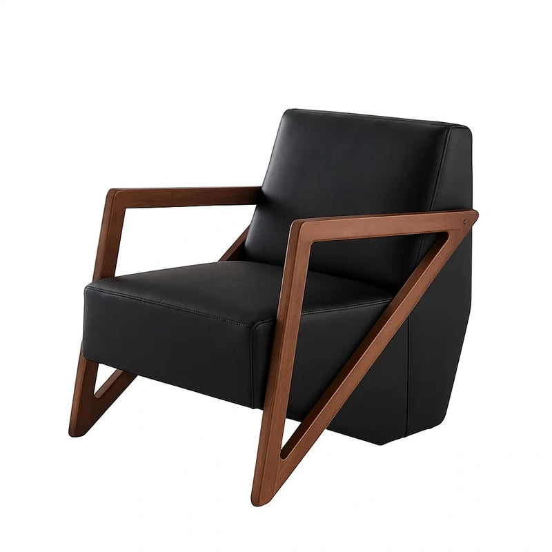 Poltrona in Ecopelle con Struttura in Legno Massello Nera
