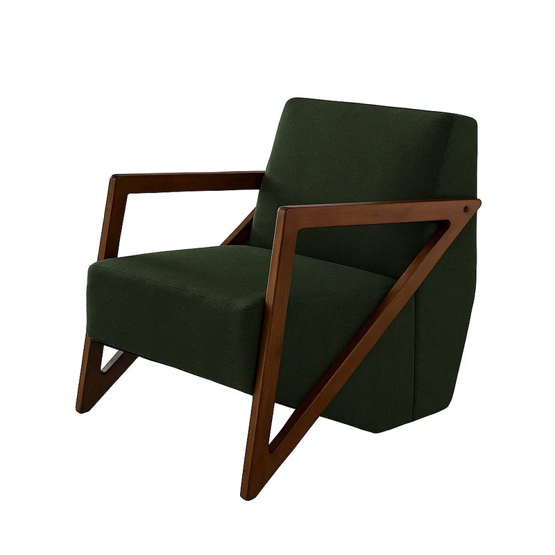 Poltrona in legno e tessuto verde scuro