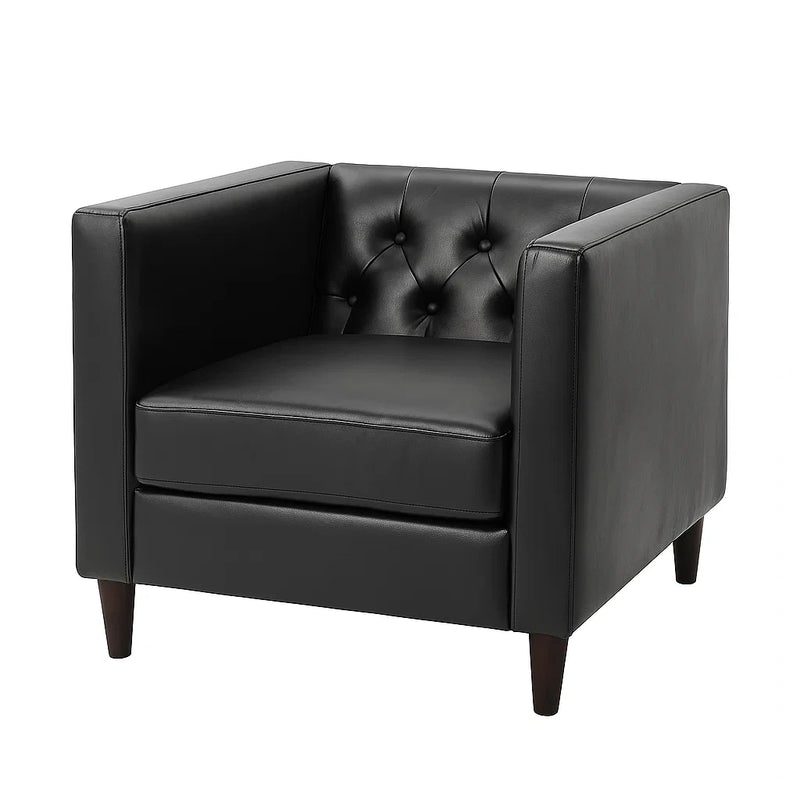 Poltrona in Pelle PU Nera con Gambe in Legno