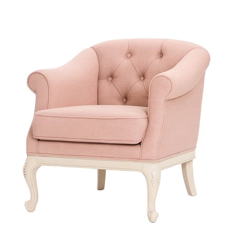 Poltrona in Tessuto Rosa con Gambe in Legno