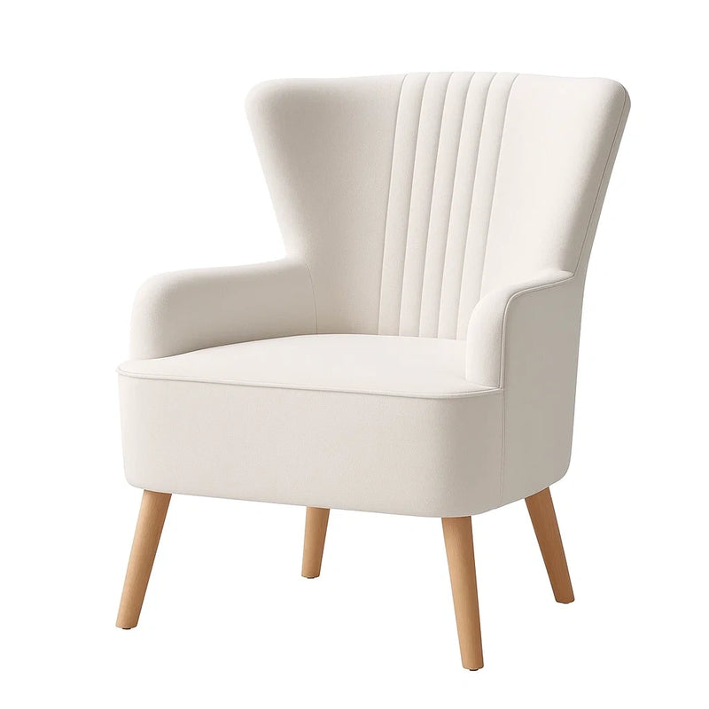 Poltrona in Tessuto con Gambe in Legno Crema