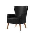 Poltrona in Pelle Sintetica Nera con Gambe in Legno