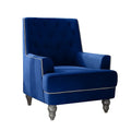 Poltrona in Velluto Blu con Gambe in Legno