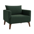 Poltrona in tessuto poliestere verde scuro con gambe in legno massello