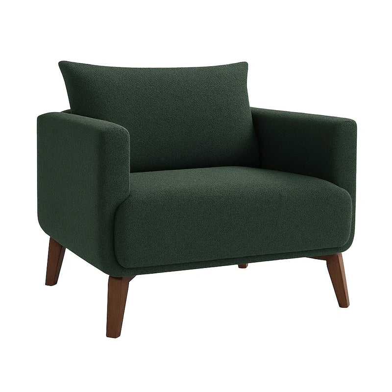 Poltrona in tessuto poliestere verde scuro con gambe in legno massello
