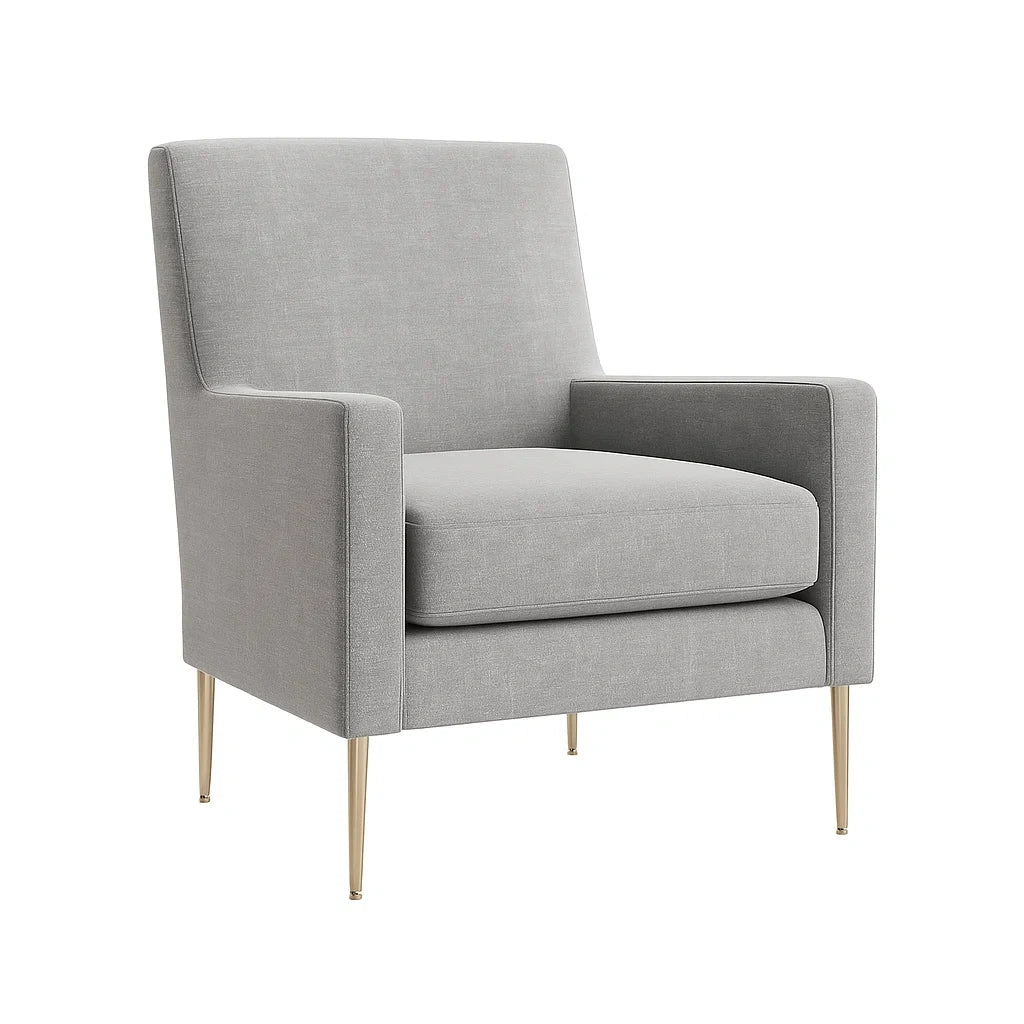 Poltrona in Tessuto Grigio con Gambe Dorate