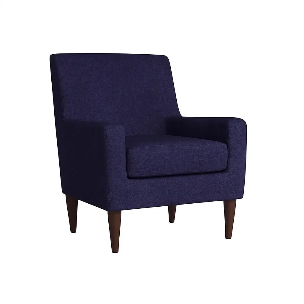 Poltrona in Tessuto Blu con Gambe in Legno