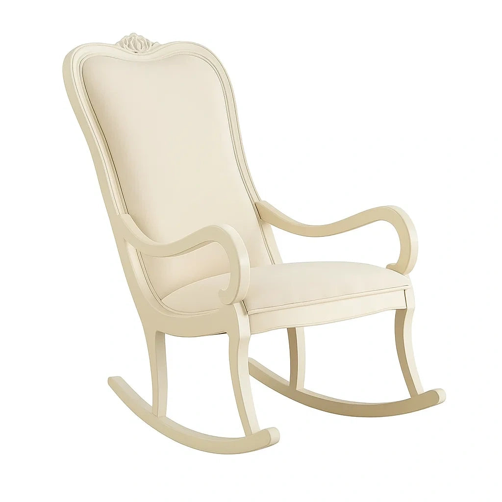Sedia a dondolo in legno e eco-pelle crema