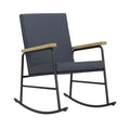 Sedia a Dondolo in Metallo Nero e Legno con Rivestimento Blu