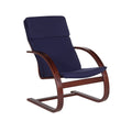 Sedia a Dondolo in Legno con Cuscini in Tessuto Blu