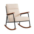 Sedia a Dondolo in Metallo con Braccioli in Legno e Rivestimento in Tessuto Beige