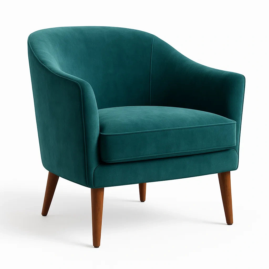 Poltrona in Velluto con Gambe in Legno