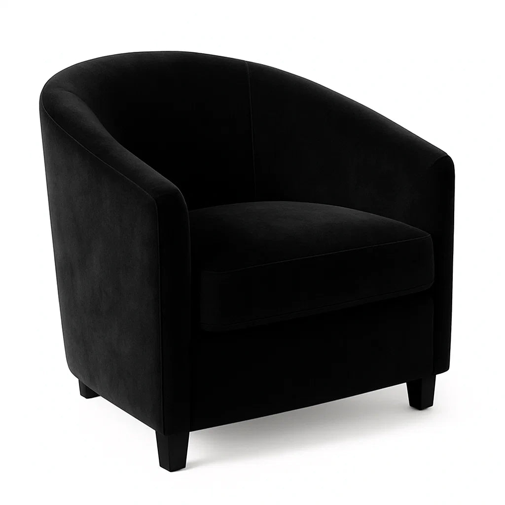 Poltrona in Velluto Nero con Struttura in Legno