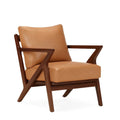 Poltrona in Pelle Marrone con Struttura in Legno