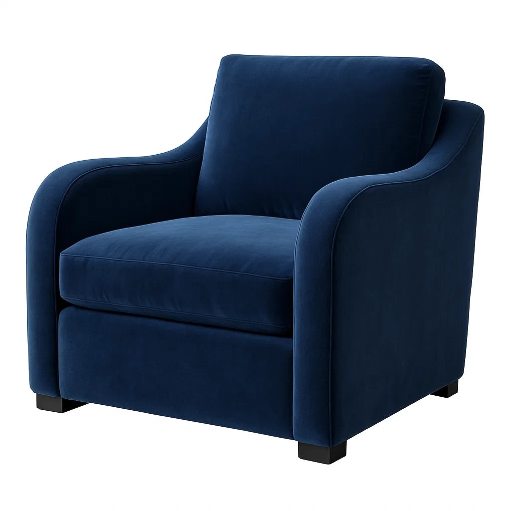 Poltrona in Velluto Blu con Struttura in Legno