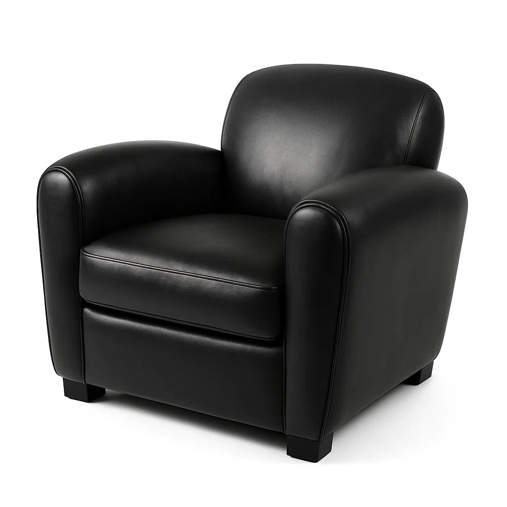 Poltrona in Pelle Sintetica Nera con Gambe in Legno