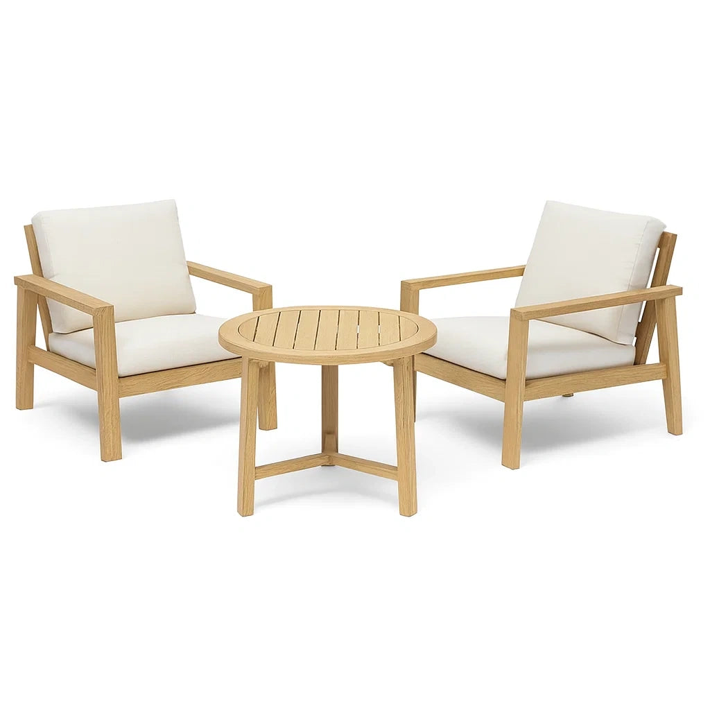 Set da Giardino in Legno con 2 Poltrone e Tavolo Rotondo
