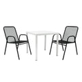 Set tavolo quadrato metallo bianco e 2 sedie acciaio nero esterno