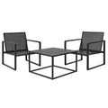 Set mobili da giardino in metallo verniciato nero, 2 poltrone e tavolino
