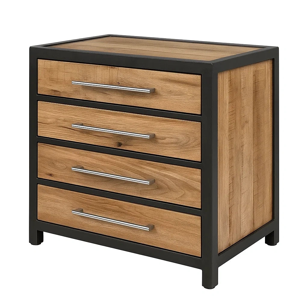 Cassettiera in Legno di Quercia con Struttura in Metallo e 4 Cassetti