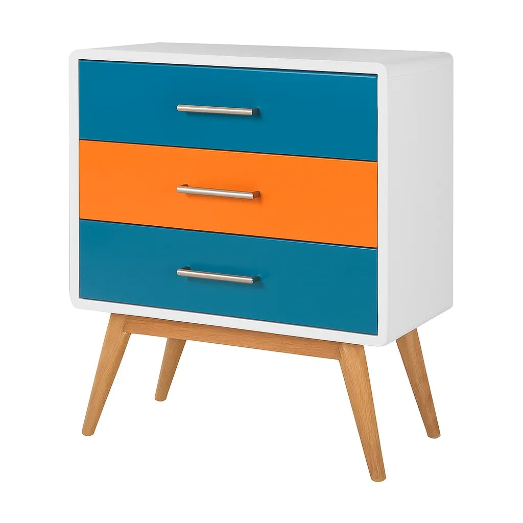 Cassettiera in MDF Multicolore con Gambe in Legno