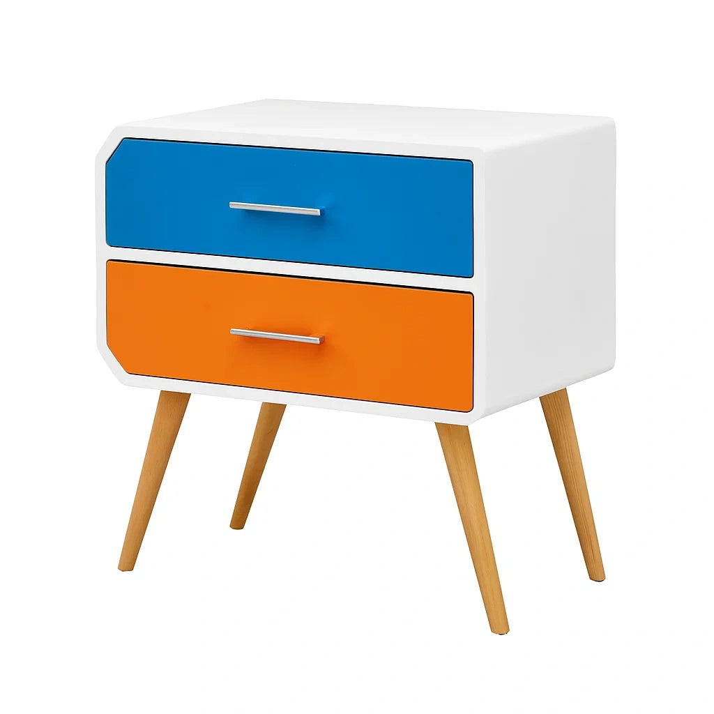 Comodino in Legno con Due Cassetti Multicolore 45x35x55cm