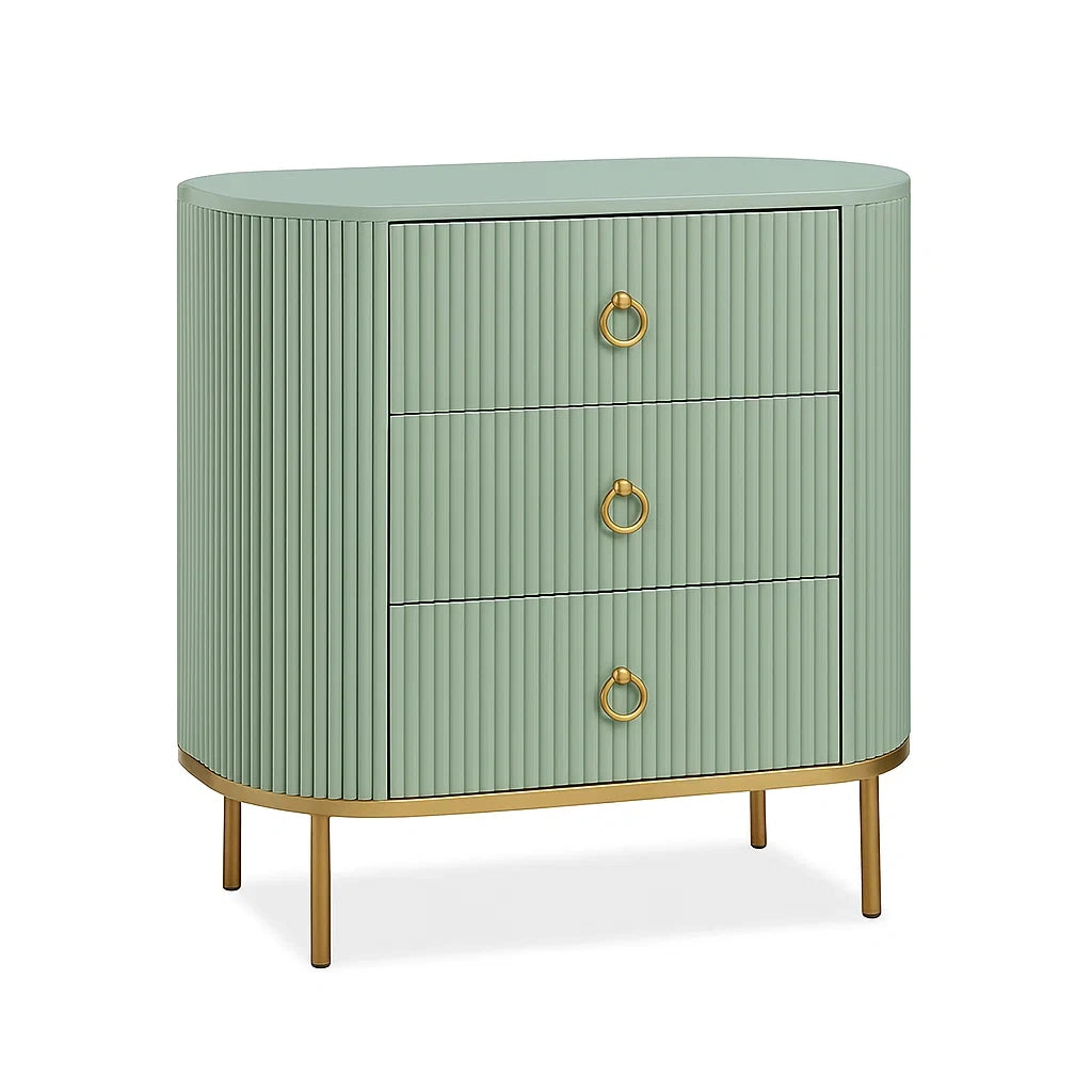 Cassettiera in Legno MDF con Tre Cassetti Verde e Dorato 60x30x80 cm