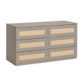 Cassettiera a sei cassetti in legno MDF e rattan 120 cm Grigio e Beige