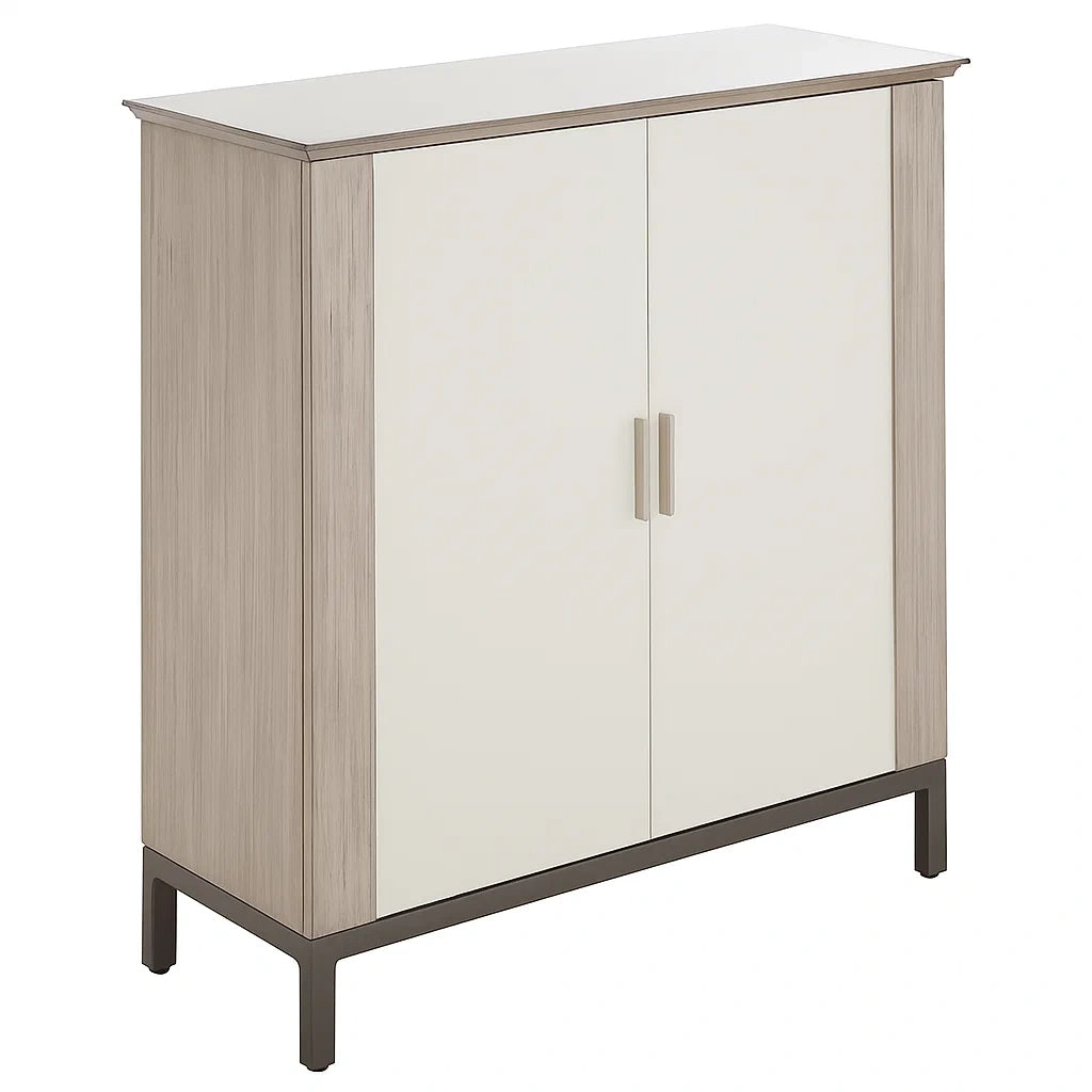 Credenza in MDF Bianco e Rovere con Gambe in Metallo