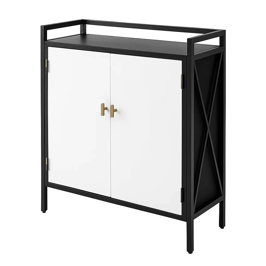 Credenza in metallo e MDF bianco e nero