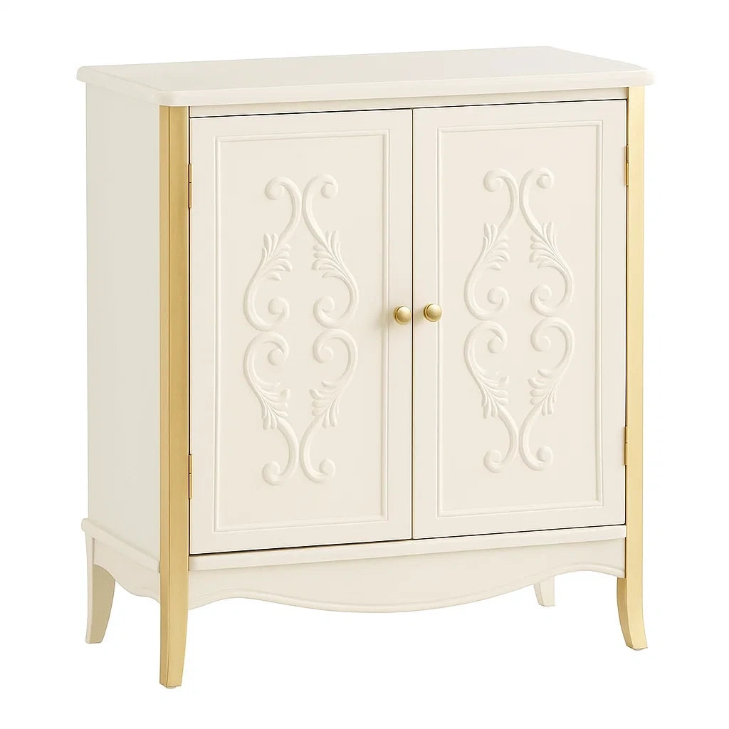 Mobile a Due Ante in Legno MDF Bianco e Oro 80x35x90 cm