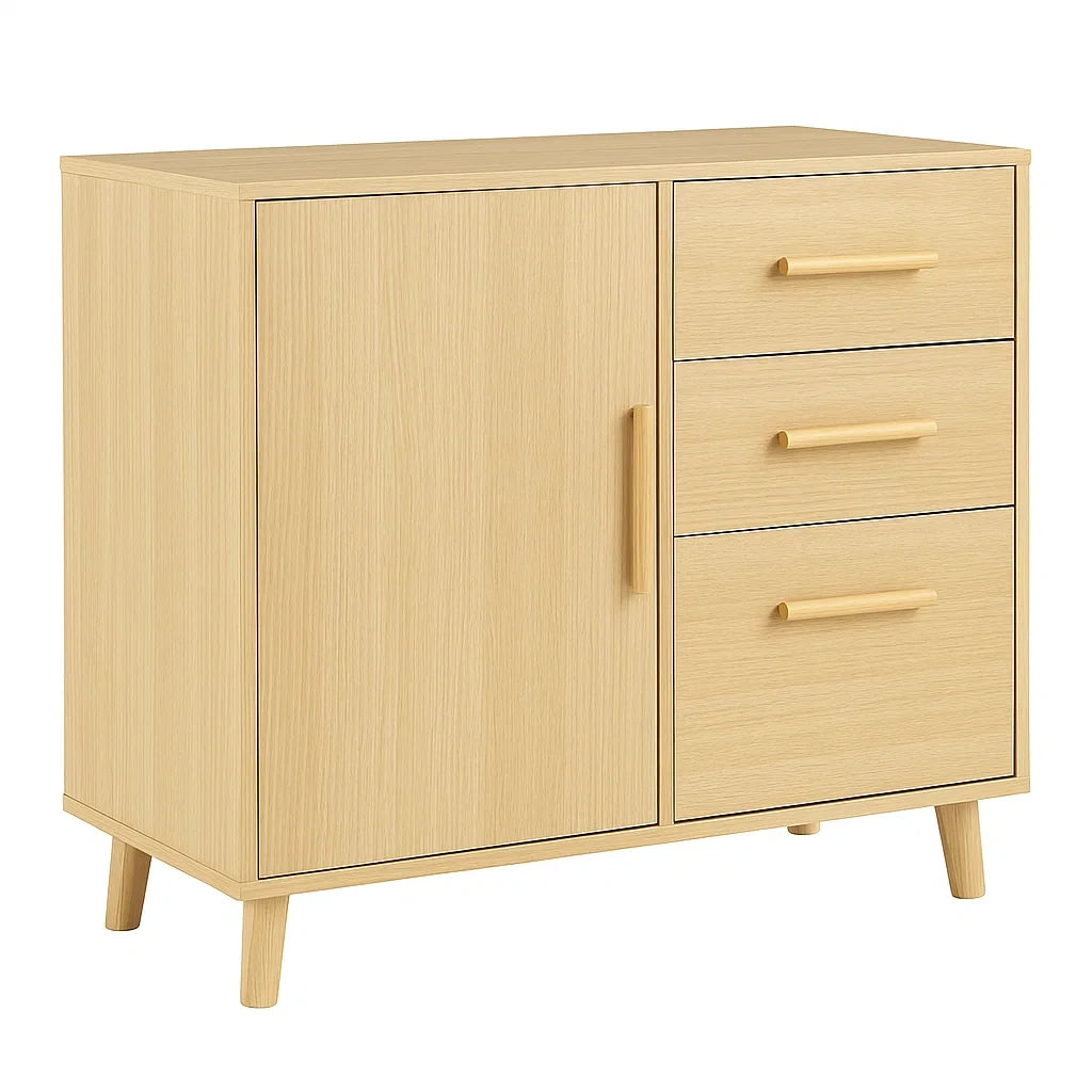 Credenza in MDF con Finitura Rovere 80x40x90 cm Legno Chiaro