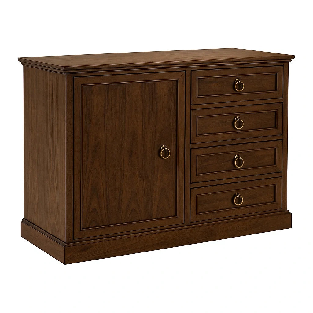 Credenza in legno massello con 4 cassetti e 1 anta