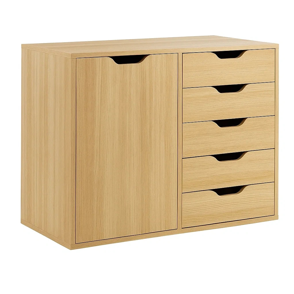 Cassettiera in Legno di Rovere con 5 Cassetti e Armadio