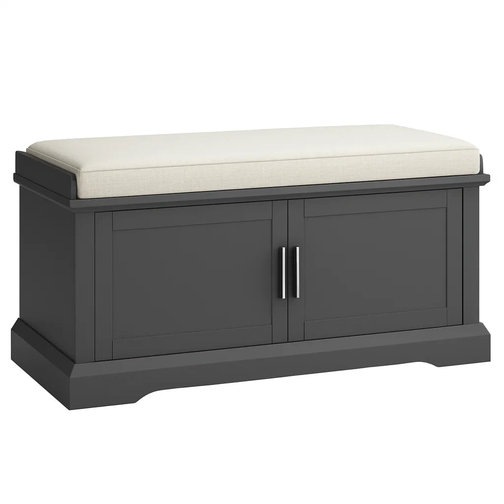 Panca Contenitore con Cuscino in MDF e Tessuto Grigio