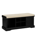 Panca contenitore in legno con cuscino in tessuto poliestere Nero/Beige