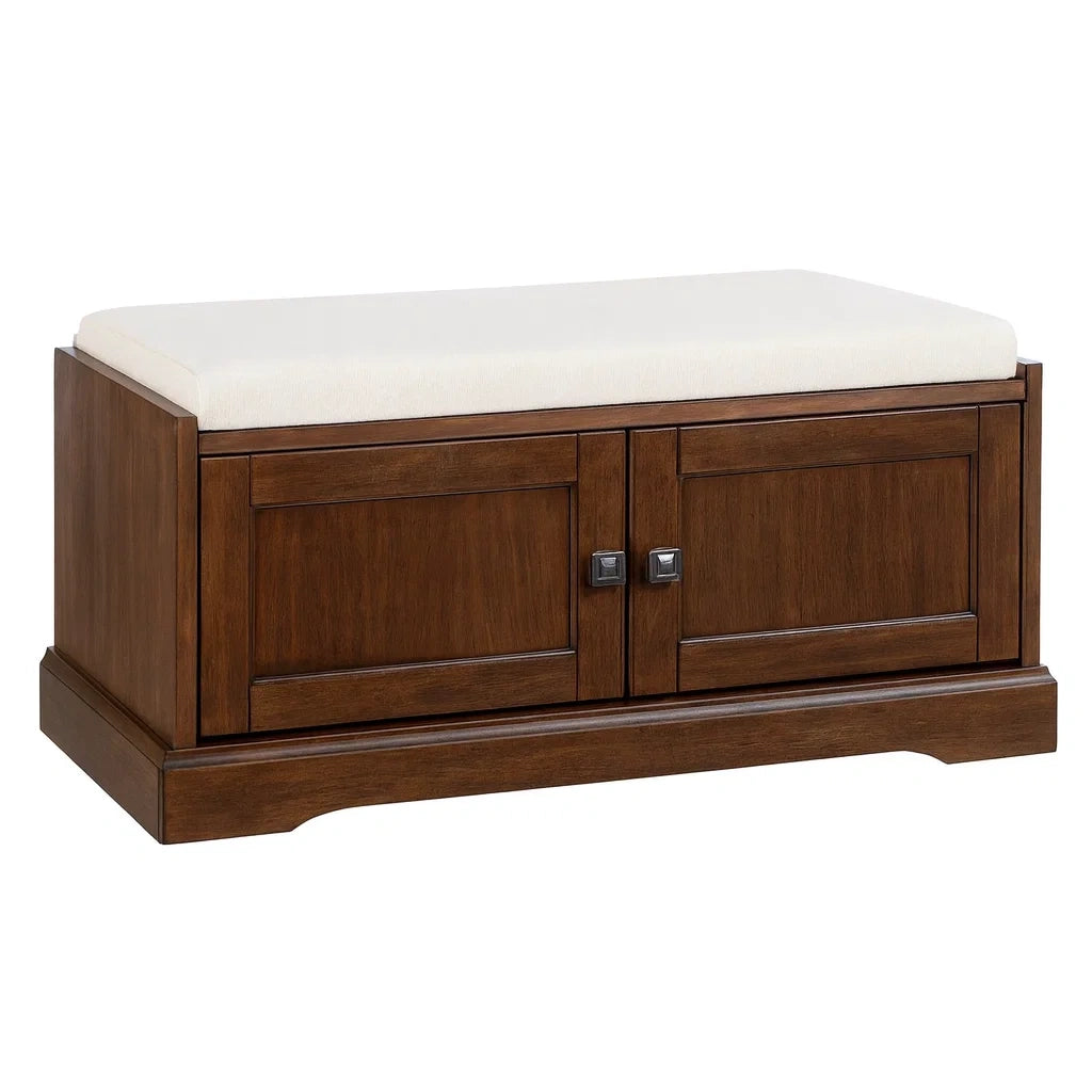 Panca contenitore in legno con seduta imbottita in tessuto bianco 90 cm