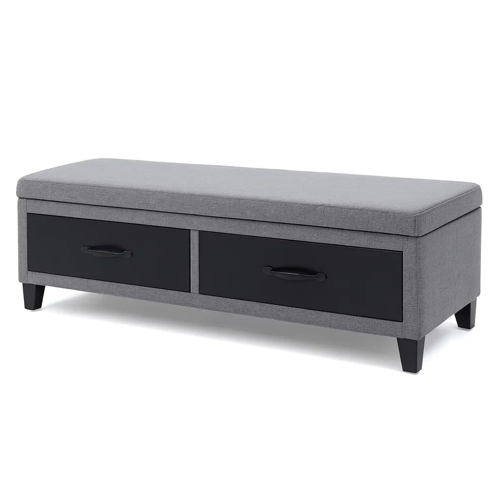 Panca con Cassetti in Tessuto e Legno Grigio/Nero