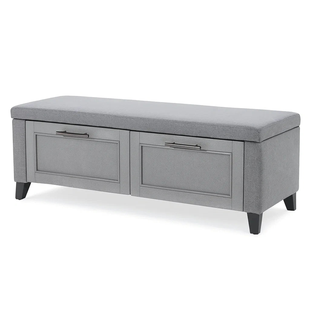 Panca contenitore in legno e tessuto poliestere grigio 100x40x45 cm
