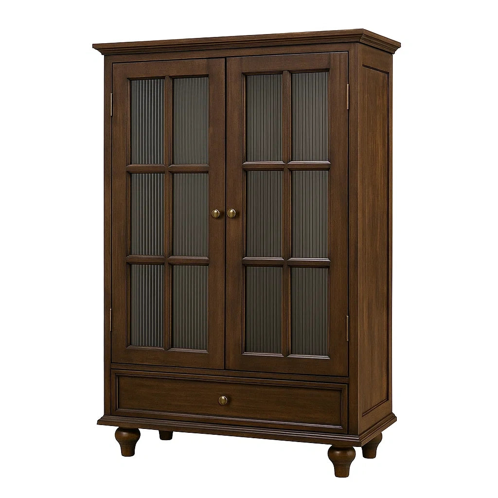 Armadio in legno con ante in vetro e cassetto, 100x50x180 cm, Marrone