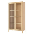 Armadio in Legno con Ante in Vetro Scanalato Beige