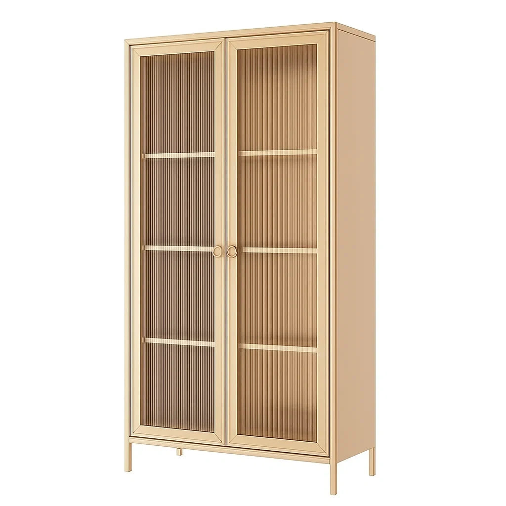 Armadio in Legno con Ante in Vetro Scanalato Beige