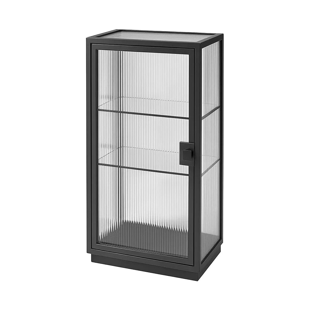 Vetrina in Metallo e Vetro Temperato Rigato Nero 42x37x92 cm