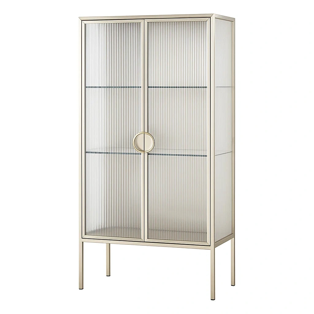 Credenza Alta in Metallo e Vetro Temperato Rigato