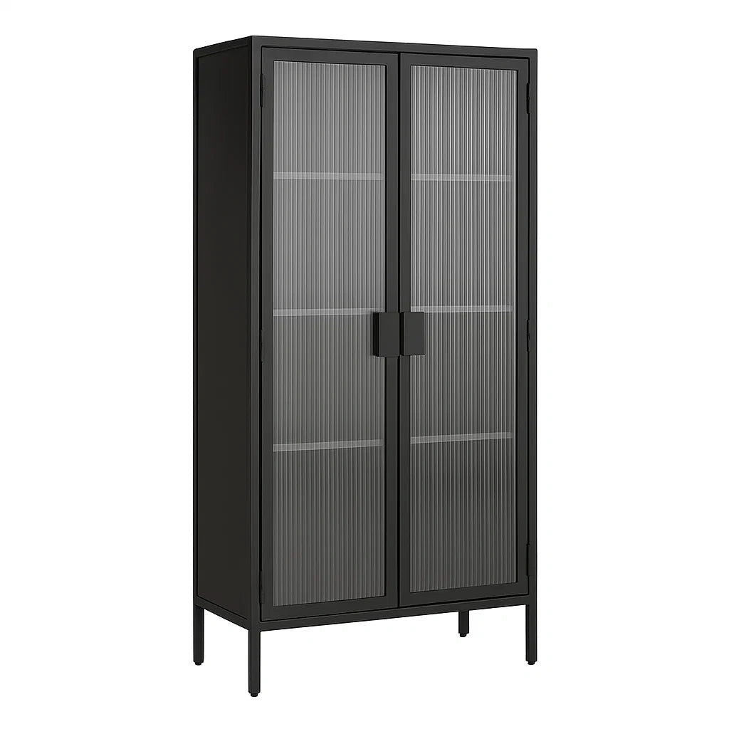 Armadio in Metallo con Ante in Vetro Temperato Rigato 180x85x40 cm